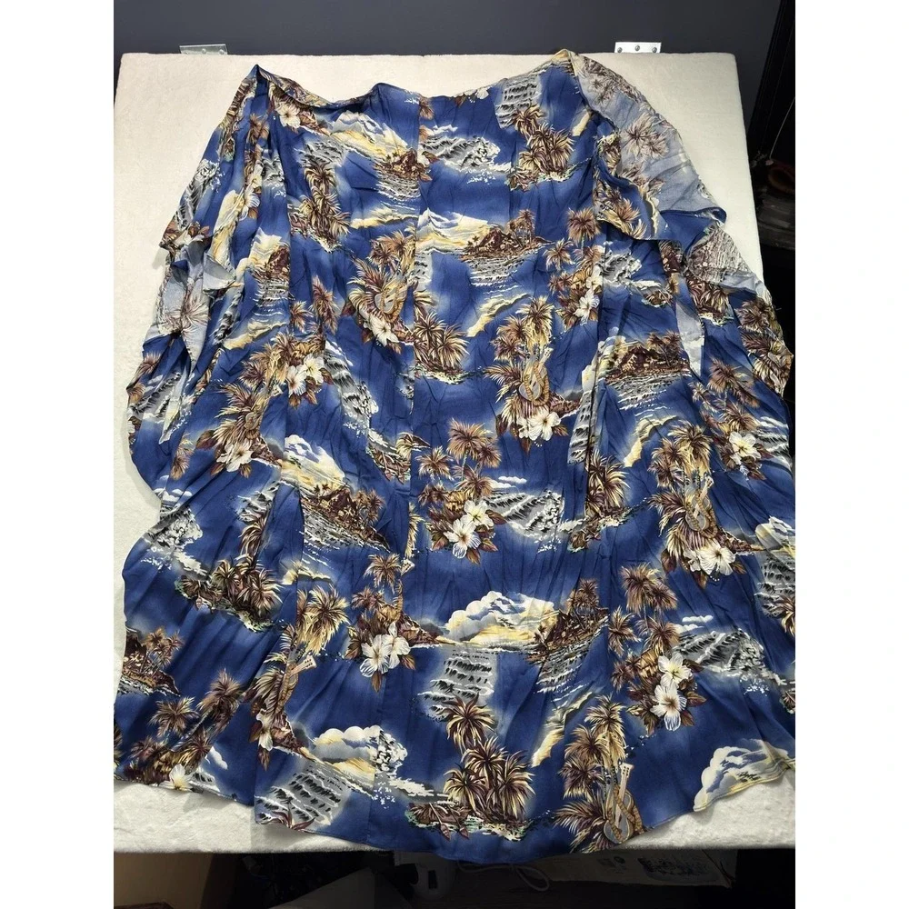 Hilo Hattie Queen Flat Sheet Blue Rayon Tropical Hawaiian Adults Vintage Retro
